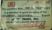 T-Timers Membership Card